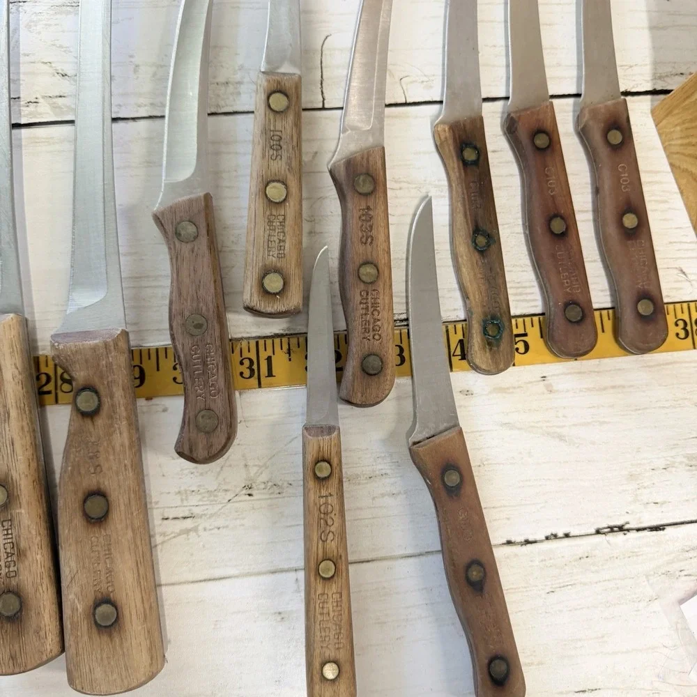 Vintage Chicago Cutlery Kitchen Knife Set of 12 Knives Block W/ Extra